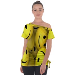 Emoji, Colour, Faces, Smile, Wallpaper Off Shoulder Tie-Up T-Shirt