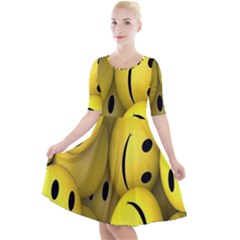 Emoji, Colour, Faces, Smile, Wallpaper Quarter Sleeve A-Line Dress