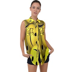 Emoji, Colour, Faces, Smile, Wallpaper Sleeveless Chiffon Button Shirt