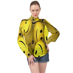 Emoji, Colour, Faces, Smile, Wallpaper High Neck Long Sleeve Chiffon Top by nateshop