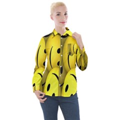 Emoji, Colour, Faces, Smile, Wallpaper Women s Long Sleeve Pocket Shirt