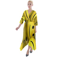 Emoji, Colour, Faces, Smile, Wallpaper Quarter Sleeve Wrap Front Maxi Dress