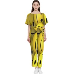 Emoji, Colour, Faces, Smile, Wallpaper Batwing Lightweight Chiffon Jumpsuit