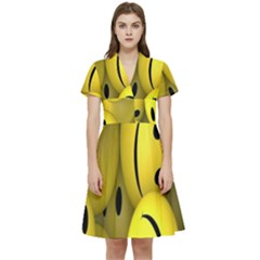 Emoji, Colour, Faces, Smile, Wallpaper Short Sleeve Waist Detail Dress