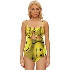 Emoji, Colour, Faces, Smile, Wallpaper Knot Front One-Piece Swimsuit