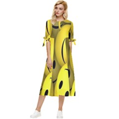 Emoji, Colour, Faces, Smile, Wallpaper Bow Sleeve Chiffon Midi Dress by nateshop