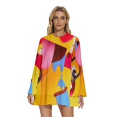 Emojis, Emoji, Hd Phone Wallpaper Round Neck Long Sleeve Bohemian Style Chiffon Mini Dress by nateshop