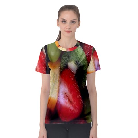 Fruits, Food, Green, Red, Strawberry, Yellow Women s Sport Mesh T-shirt by nateshop