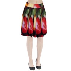 Fruits, Food, Green, Red, Strawberry, Yellow Pleated Skirt by nateshop