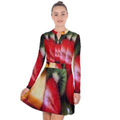 Fruits, Food, Green, Red, Strawberry, Yellow Long Sleeve Panel Dress