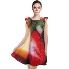Fruits, Food, Green, Red, Strawberry, Yellow Tie Up Tunic Dress by nateshop