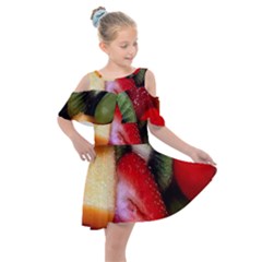 Fruits, Food, Green, Red, Strawberry, Yellow Kids  Shoulder Cutout Chiffon Dress by nateshop