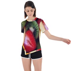 Fruits, Food, Green, Red, Strawberry, Yellow Asymmetrical Short Sleeve Sports T-shirt by nateshop