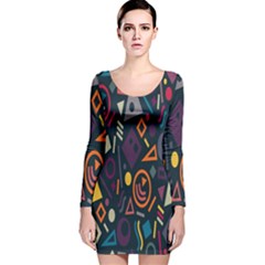 Inspired By The Colours And Shapes Long Sleeve Velvet Bodycon Dress by nateshop