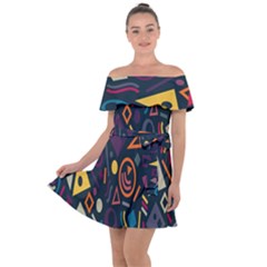 Inspired By The Colours And Shapes Off Shoulder Velour Dress by nateshop