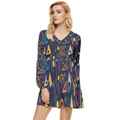 Inspired By The Colours And Shapes Tiered Long Sleeve Mini Dress by nateshop