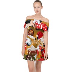 Cartoons, Disney, Merry Christmas, Minnie Off Shoulder Chiffon Dress by nateshop