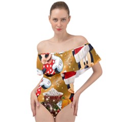 Cartoons, Disney, Merry Christmas, Minnie Off Shoulder Velour Bodysuit 