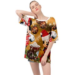 Cartoons, Disney, Merry Christmas, Minnie Oversized Chiffon Top