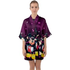 Cartoons, Disney, Mickey Mouse, Minnie Half Sleeve Satin Kimono  by nateshop