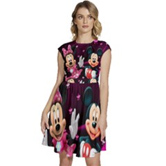 Cartoons, Disney, Mickey Mouse, Minnie Cap Sleeve High Waist Dress by nateshop