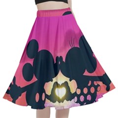 Mickey And Minnie, Mouse, Disney, Cartoon, Love A-line Full Circle Midi Skirt With Pocket