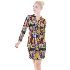 The Simpsons, Cartoon, Crazy, Dope Button Long Sleeve Dress by nateshop