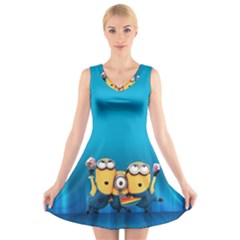 Minions, Blue, Cartoon, Cute, Friends V-neck Sleeveless Dress by nateshop