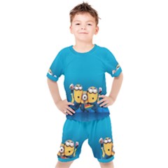Minions, Blue, Cartoon, Cute, Friends Kids  T-shirt And Shorts Set by nateshop