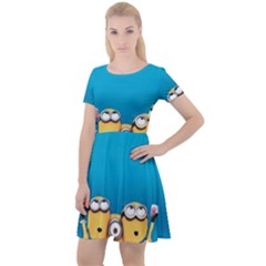 Minions, Blue, Cartoon, Cute, Friends Cap Sleeve Velour Dress  by nateshop