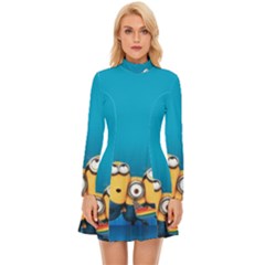 Minions, Blue, Cartoon, Cute, Friends Long Sleeve Velour Longline Dress by nateshop