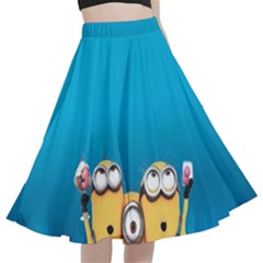 Minions, Blue, Cartoon, Cute, Friends A-line Full Circle Midi Skirt With Pocket by nateshop