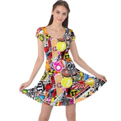 Sticker Bomb, Art, Cartoon, Dope Cap Sleeve Dress by nateshop