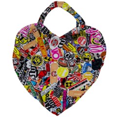 Sticker Bomb, Art, Cartoon, Dope Giant Heart Shaped Tote by nateshop