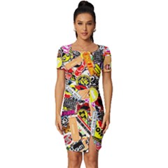 Sticker Bomb, Art, Cartoon, Dope Fitted Knot Split End Bodycon Dress