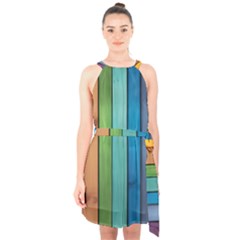 Rainbow Halter Collar Waist Tie Chiffon Dress by zappwaits