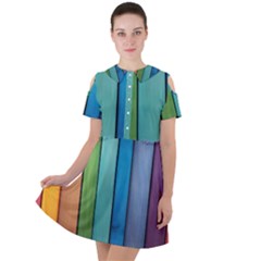 Rainbow Short Sleeve Shoulder Cut Out Dress  by zappwaits