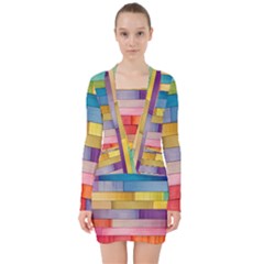 Rainbow Wood V-neck Bodycon Long Sleeve Dress by zappwaits