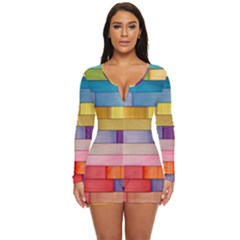 Rainbow Wood Long Sleeve Boyleg Swimsuit by zappwaits