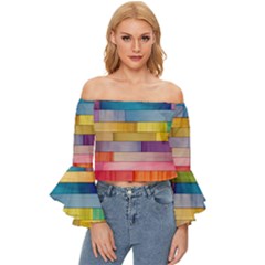 Rainbow Wood Off Shoulder Flutter Bell Sleeve Top by zappwaits