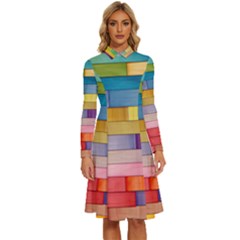 Rainbow Wood Long Sleeve Shirt Collar A-line Dress by zappwaits