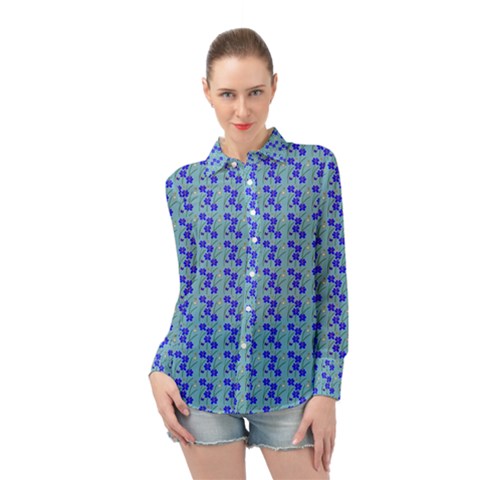 Skyblue Floral Long Sleeve Chiffon Shirt by Sparkle