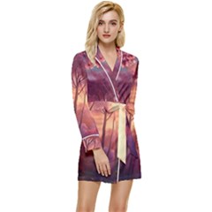 Pink Nature Long Sleeve Satin Robe by Sparkle