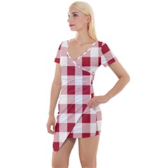 Gingham - 4096x4096px - 300dpi14 Short Sleeve Asymmetric Mini Dress by EvgeniaEsenina