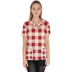 Gingham - 4096x4096px - 300dpi14 Women s V-neck Scrub Top by EvgeniaEsenina