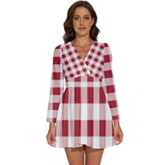 Gingham - 4096x4096px - 300dpi14 Long Sleeve V-neck Chiffon Dress  by EvgeniaEsenina