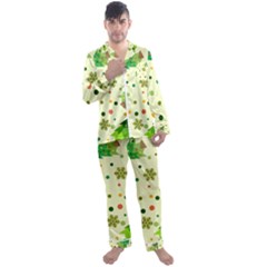 Geometric Christmas Pattern Men s Long Sleeve Satin Pajamas Set by Grandong