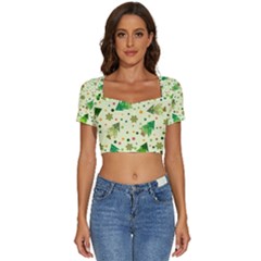 Geometric Christmas Pattern Short Sleeve Square Neckline Crop Top 