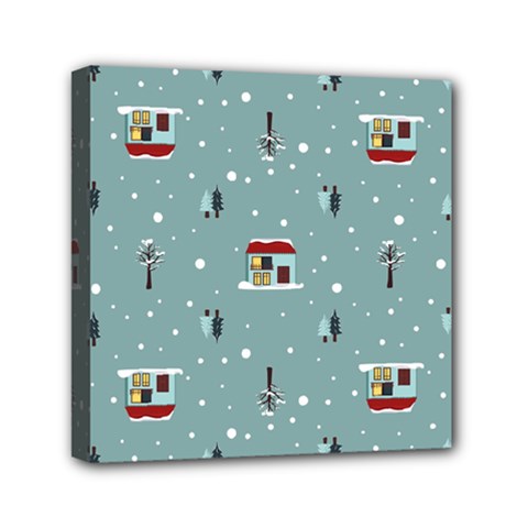 Seamless Pattern With Festive Christmas Houses Trees In Snow And Snowflakes Mini Canvas 6  x 6  (Stretched)