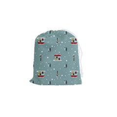 Seamless Pattern With Festive Christmas Houses Trees In Snow And Snowflakes Drawstring Pouch (Small)